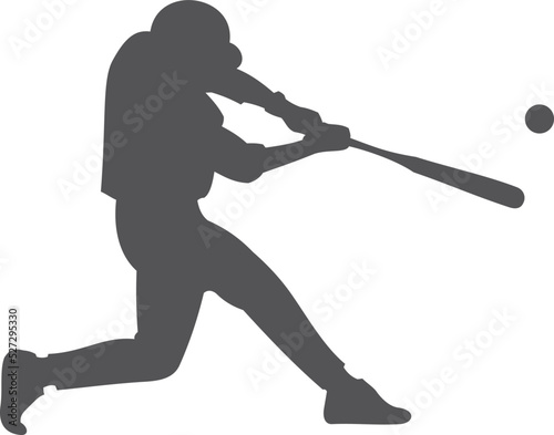 Baseball player hitting ball with bat. Black silhouette