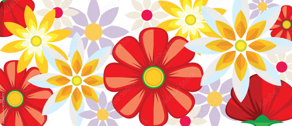 Decorative flowers banner. Bright floral natural background