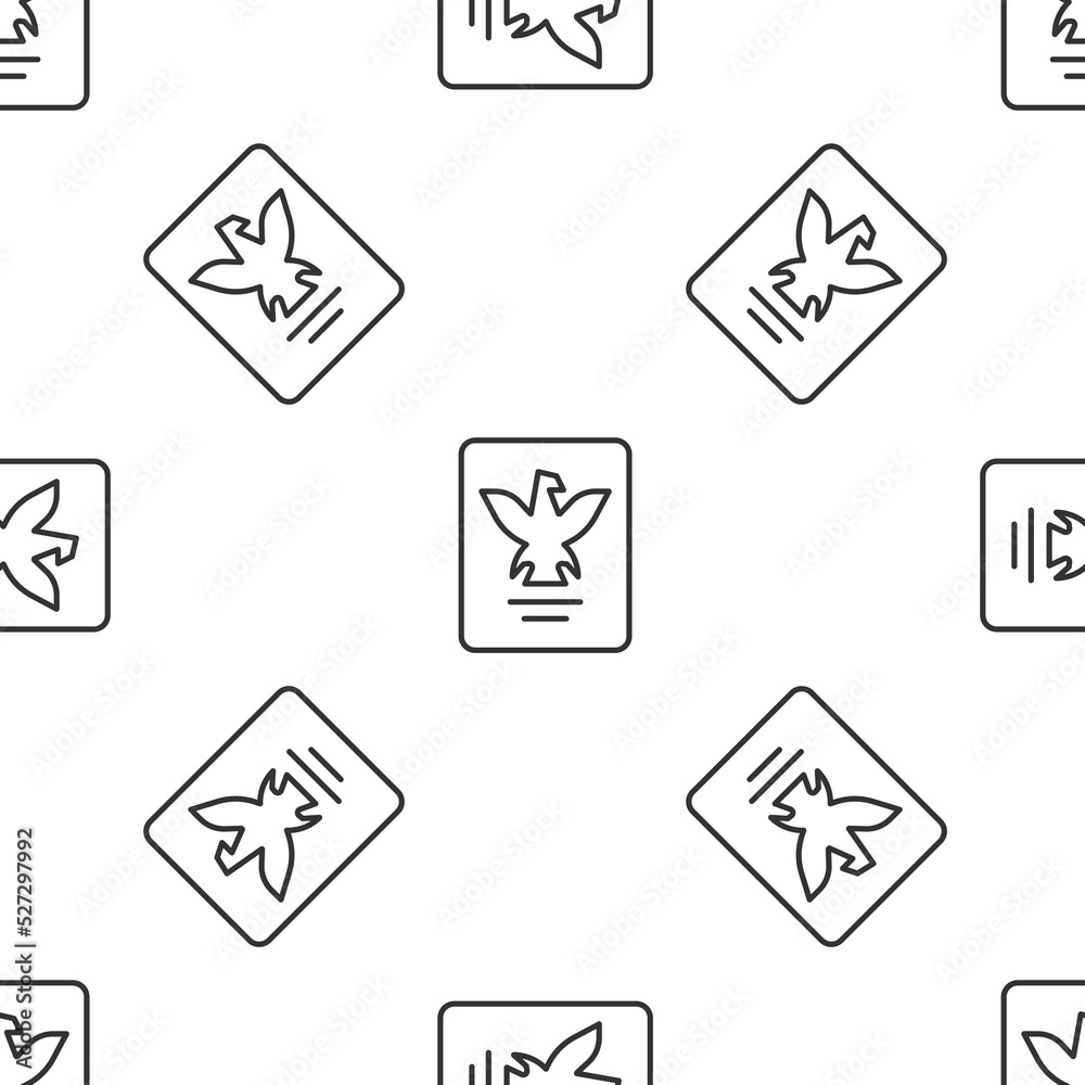 Grey line Passport with biometric data icon isolated seamless pattern on white background. Identification Document. Vector