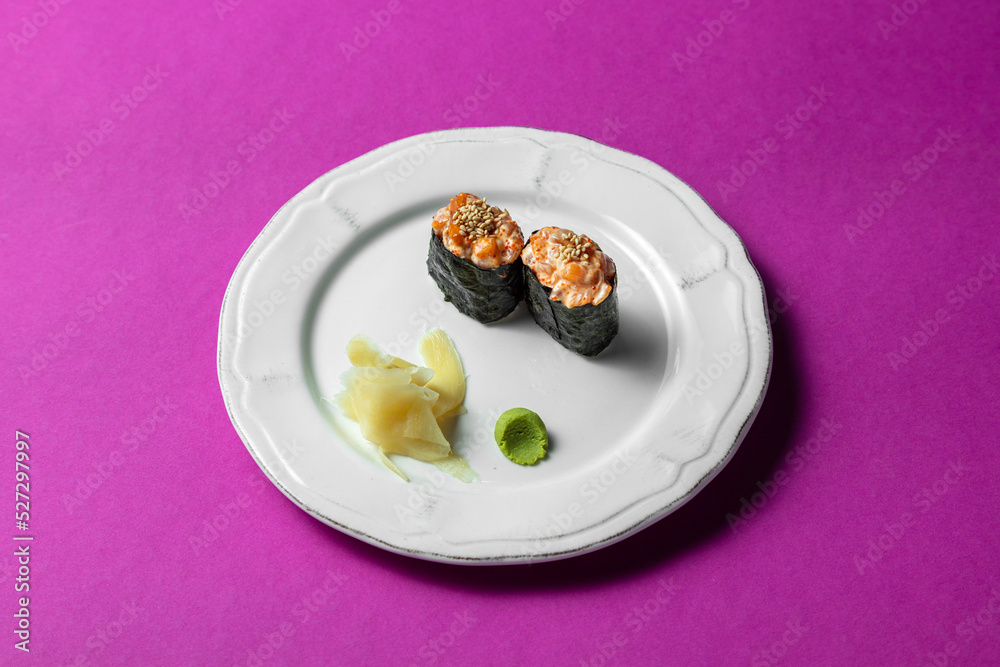 Gunkan with salmon Gunkan with salmon