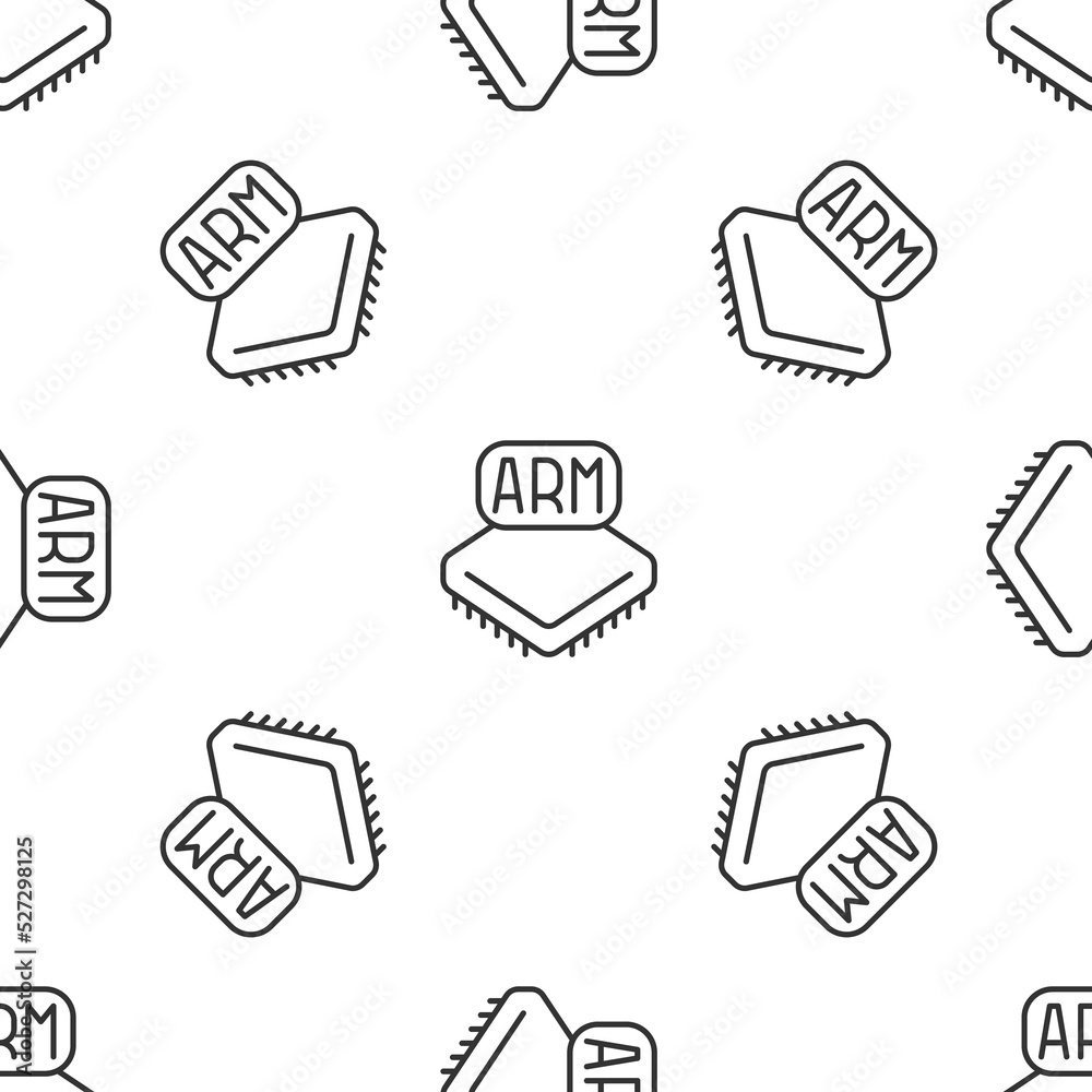 Fototapeta premium Grey line Processor icon isolated seamless pattern on white background. CPU, central processing unit, microchip, microcircuit, computer processor, chip. Vector