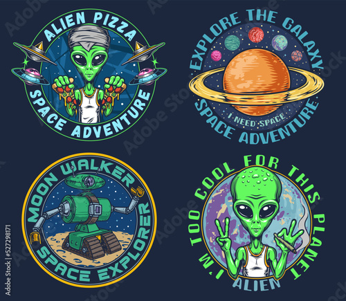Space set colorful posters vintage