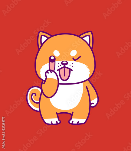 Cute cartoon shiba inu dog making funny face. 