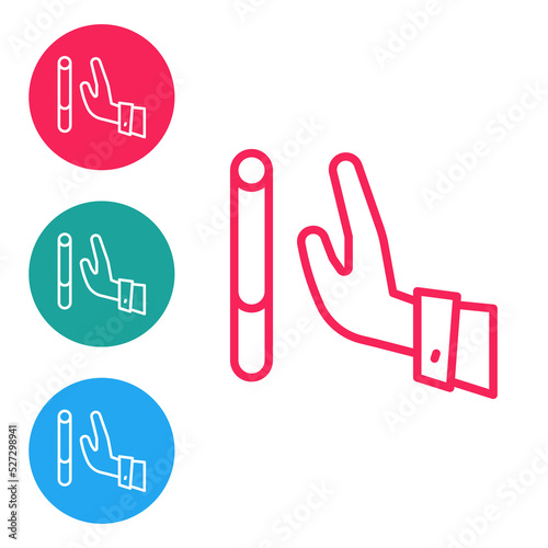 Red line Giving up cigarette icon isolated on white background. Tobacco sign. Smoking symbol. Healthy lifestyle. Set icons in circle buttons. Vector