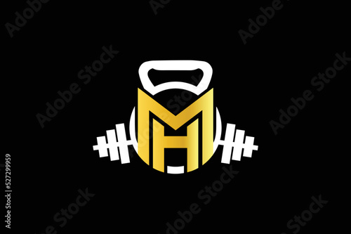 Initial Letter M MM MH HM Monogram Vector Barbell and kettlebell logo design