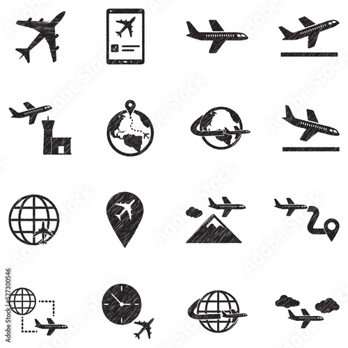 Plane Icons. Black Scribble Design. Vector Illustration.