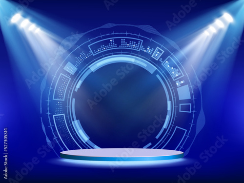 Round stage on a modern technological hud background