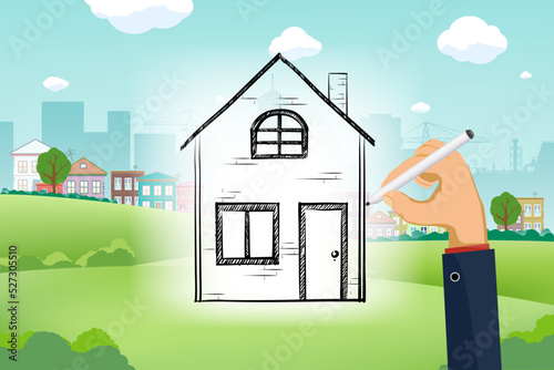 Architect draws the design of the house