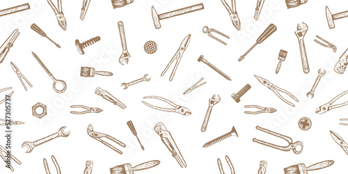 Seamless background of construction hand tools