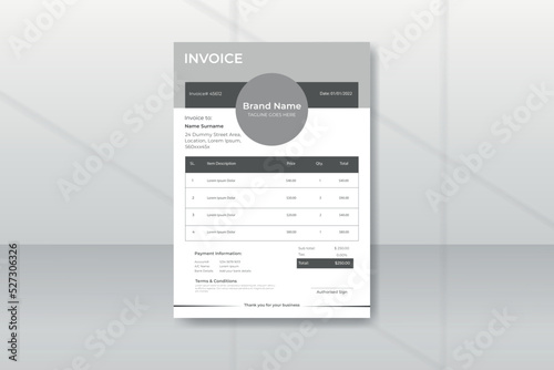 Invoice minimal design template. clean invoice template vector design.
