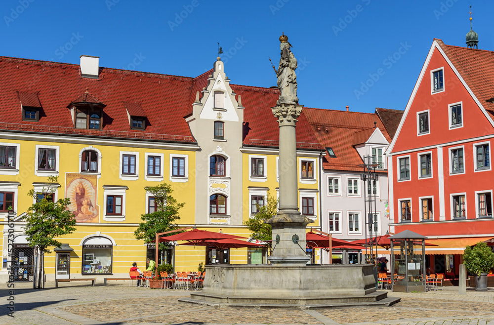 Pittoreske Altstadt von Mindelheim im Unterallgäu - am Marienplatz