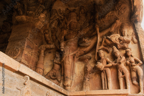 Sculpture of lord Vishnu as Vamana-trivikrama avatar at Badami cave temple 3. photo
