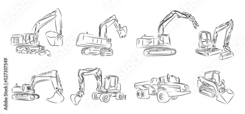 8 Bagger Zeichnungen | excavator drawnings Vector graphics photo