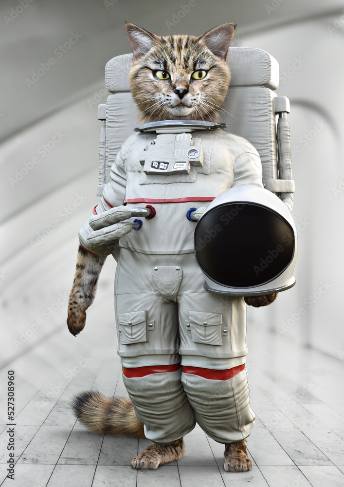 Cute Meow Astronaut Cat Print Women's Robe