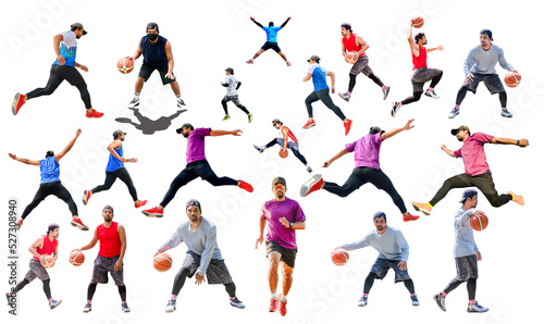 Collection of Asian athletes in various poses. Athletes, basketball, running, jumping on a white background. © STOCK PHOTO 4 U