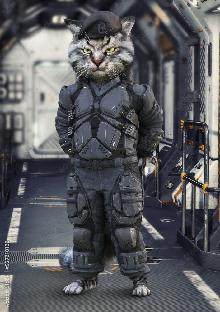 Plakat Kitty sci fi soldier themed background.Concept portrait of a ...