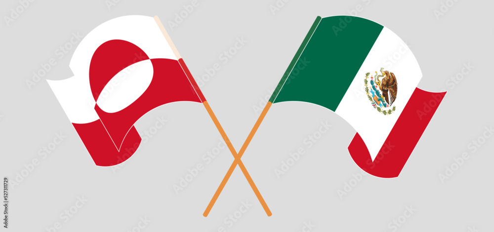 Crossed and waving flags of Greenland and Mexico Crossed and waving flags of Greenland and Mexico