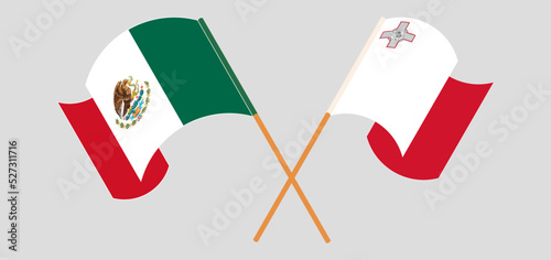 Crossed and waving flags of Mexico and Malta
