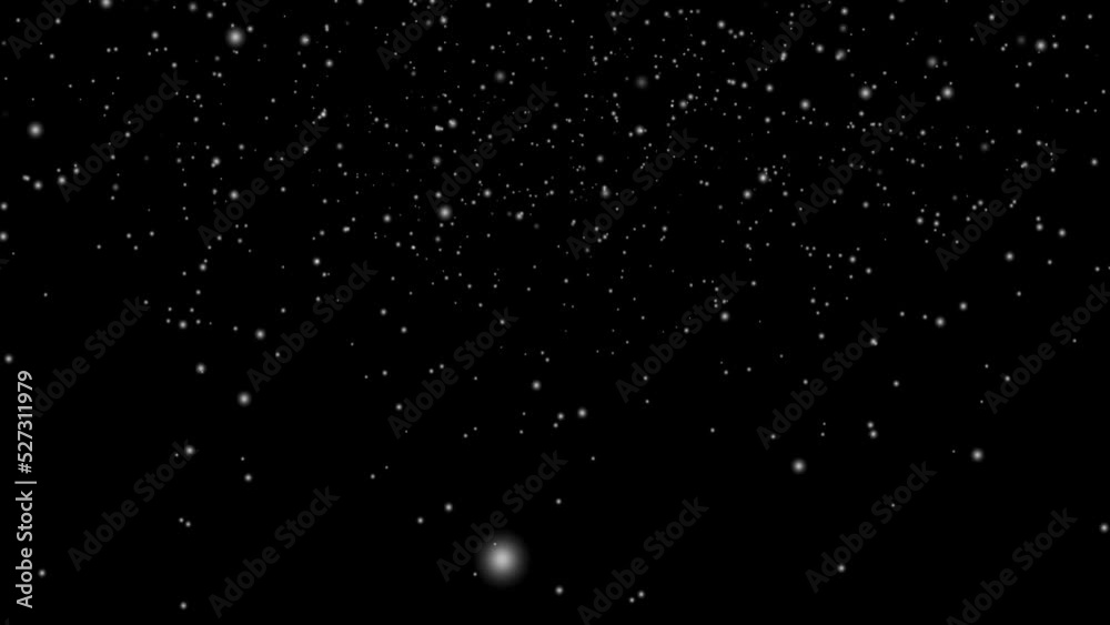 Realistic falling snowflakes. Slow motion snowfall. Overlay for winter. Black background. 25 fps