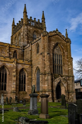 Vertical of Dunfermline Abbey ancient stone cathedral in Scotland, UK. photo