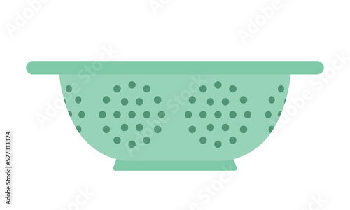 Colander clipart vector illustration. Simple enameled colander for draining flat style vector design. Green metal colander sign icon. Colander cartoon clipart. Kitchen and cooking concept symbol