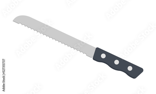 Sharp bread knife clipart vector illustration. Kitchen bread knife with plastic handle flat vector design. Serrated bread knife sign icon. Bread knife cartoon clipart. Kitchen concept symbol