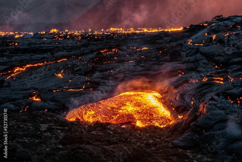 Slika na platnu Close-up view of the lava flow of the newest eruption site in Fagradalsfjall vol