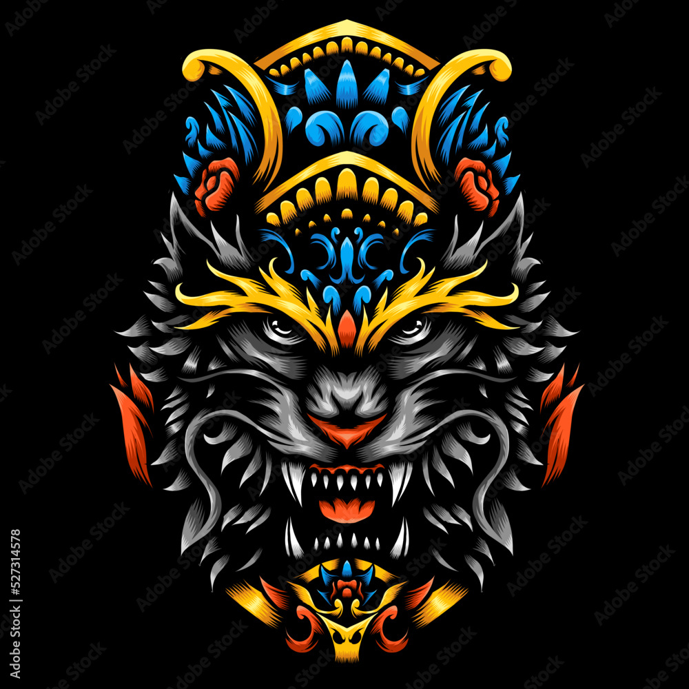 Angry wolf head with ornament vector illustration