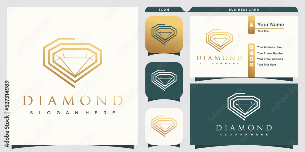 Diamond logo with creative design with business card template