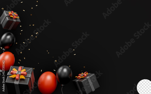 sale banner template with balloon giftbox 3d render concept for black Friday big event offer