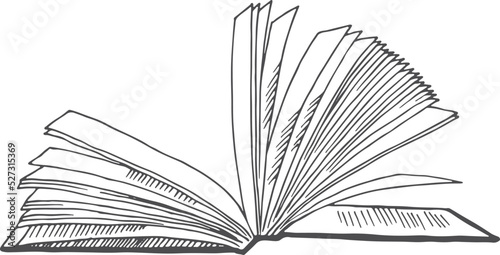 Open book with rotating pages. Bookstore engraved logo