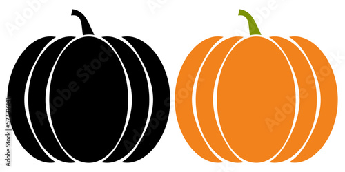 Flat icon with orange and black pumpkin for design. Vector holiday illustration.