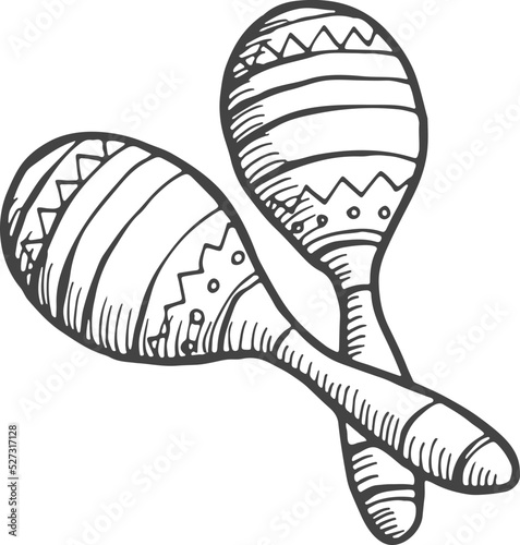 Maracas sketch. Traditional mexican wooden music instrument