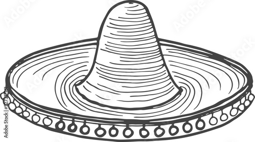 Sombrero sketch. Engraved traditional mexican hat icon