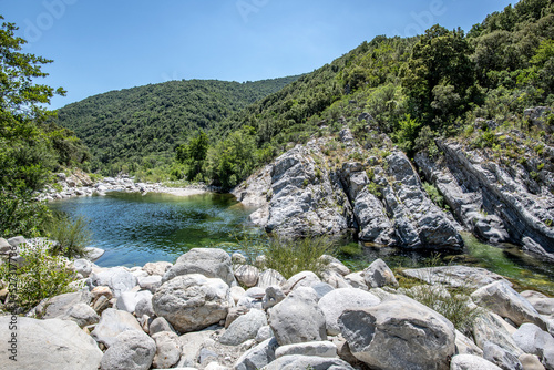 Pure and fresh water natural pool of Travu River, Corsica, France, Europe