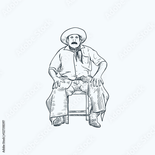 Vintage hand drawn sketch sit gaucho man