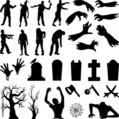 Fotografie, Obraz Vector silhouettes of zombies isolated on white background