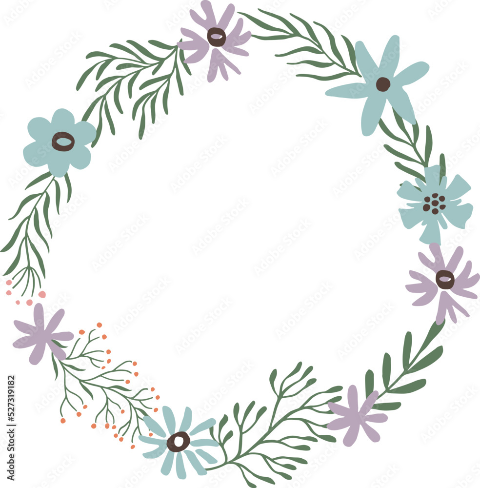 Natural wreath decoration. Delicate floral round frame