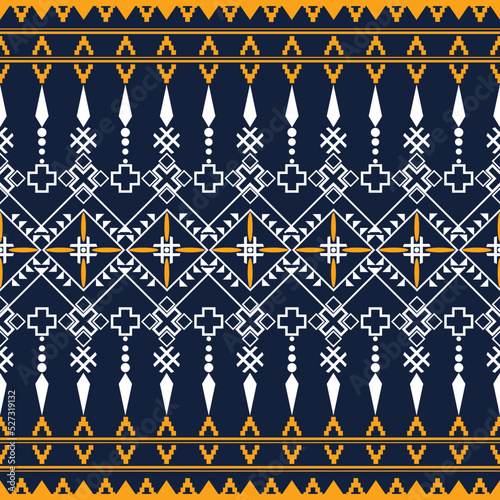 Seamless Etnic Pattern Background design in Navy Blue  white and Gold color. Tribal Aztec Pattern illustration template element.