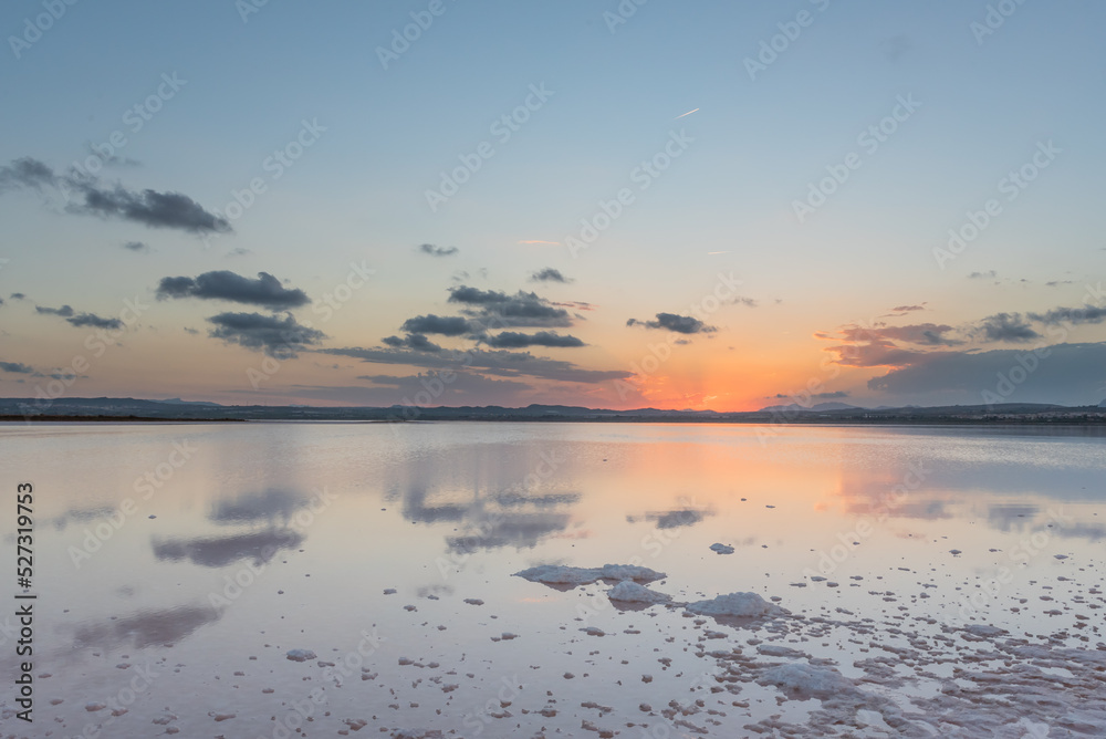 Sunset in the almost dry salt flat of Torrevieja