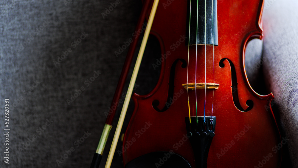 Fototapeta premium Violin vintage musical instrument of orchestra taken with natural light