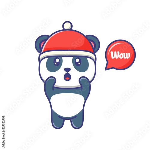 Cute baby panda with red hat exited cartoon illustration isolated suitable For sticker, banner, poster, packaging, children book cover. © Ymz_Design