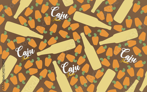 Seamless vector composition with caju fruit and bottles with the inscription caju juice. Design for wallpaper, wrapping paper, background, fabric, shirts, t-shirts, tablecloth. photo