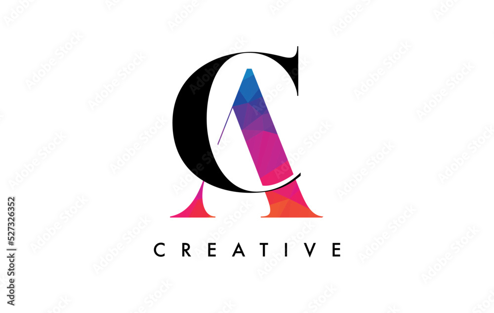 CA Letter Design with Creative Cut and Colorful Rainbow Texture CA Letter Design with Creative Cut and Colorful Rainbow Texture