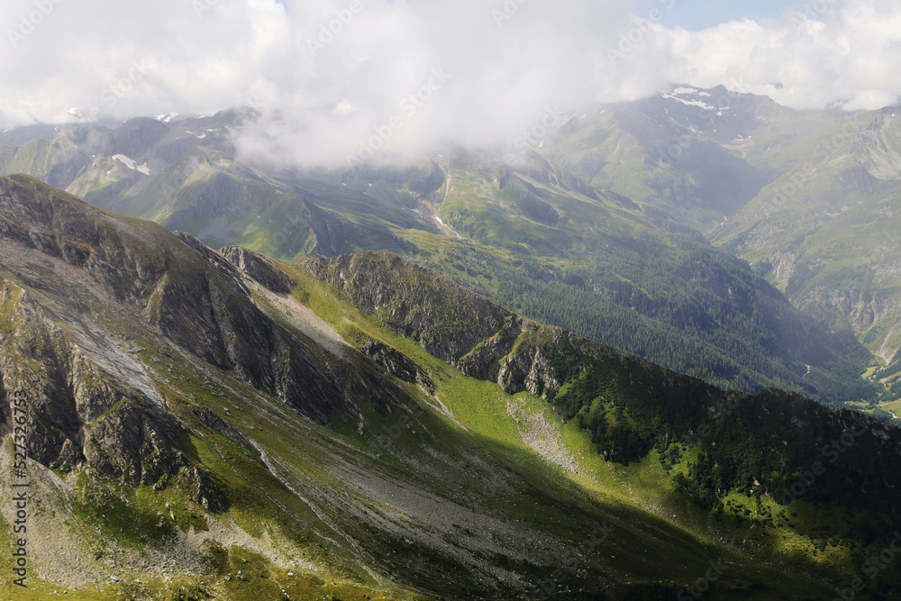 Panorama of Gastein valley from Graukogel mountain, Austria	
