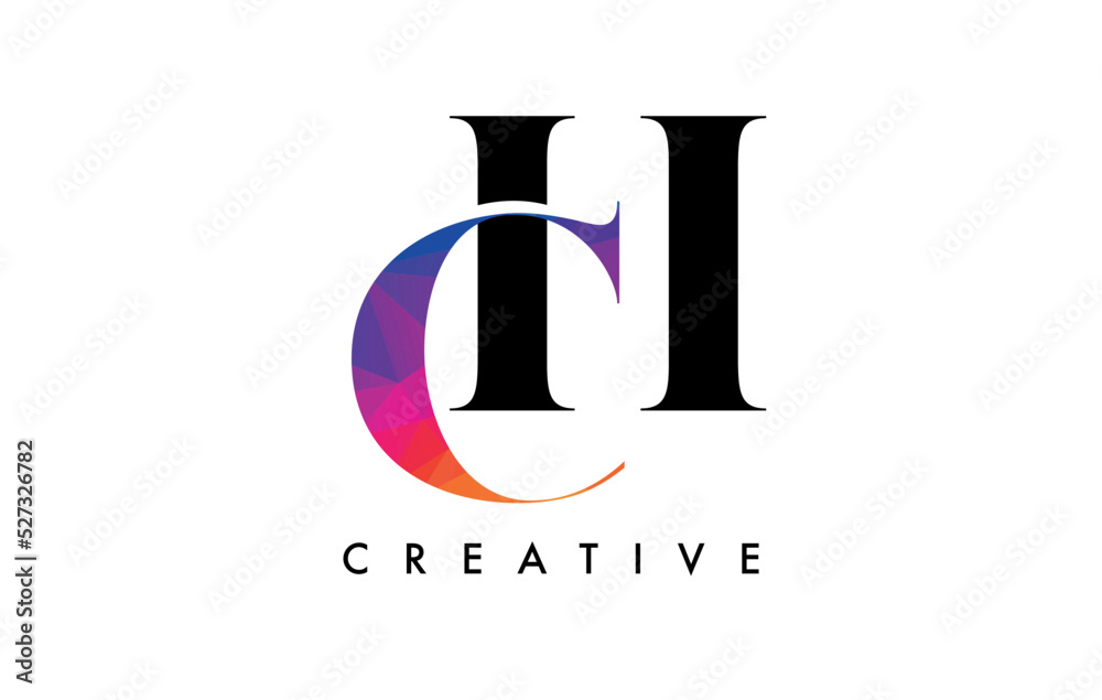 CH Letter Design with Creative Cut and Colorful Rainbow Texture CH Letter Design with Creative Cut and Colorful Rainbow Texture