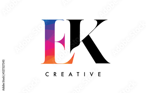 EK Letter Design with Creative Cut and Colorful Rainbow Texture