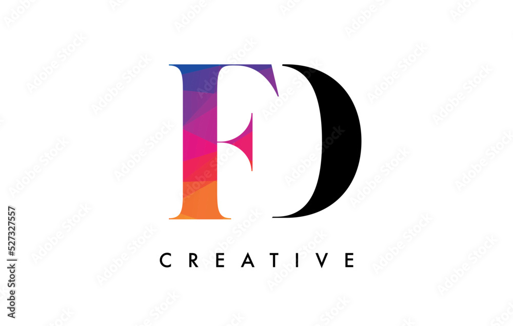 FD Letter Design with Creative Cut and Colorful Rainbow Texture