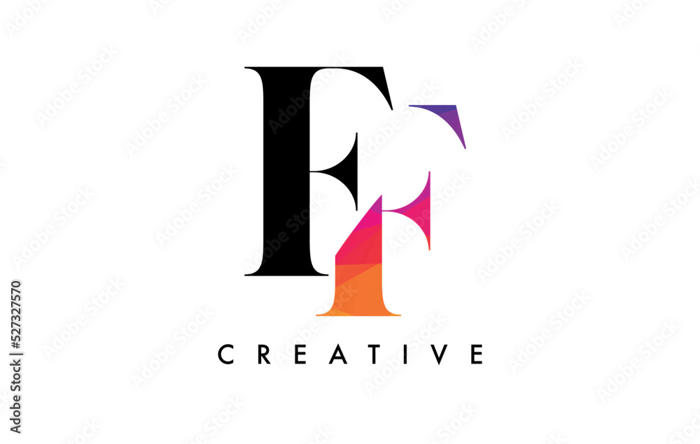 FF Letter Design with Creative Cut and Colorful Rainbow Texture