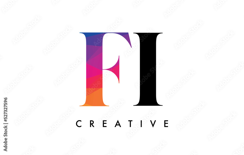 FI Letter Design with Creative Cut and Colorful Rainbow Texture FI Letter Design with Creative Cut and Colorful Rainbow Texture